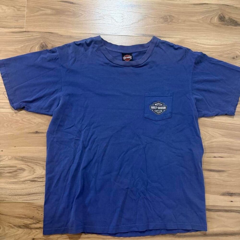 Y2K Harley Davidson blue pocket tee independence Texas graphic tee size xl